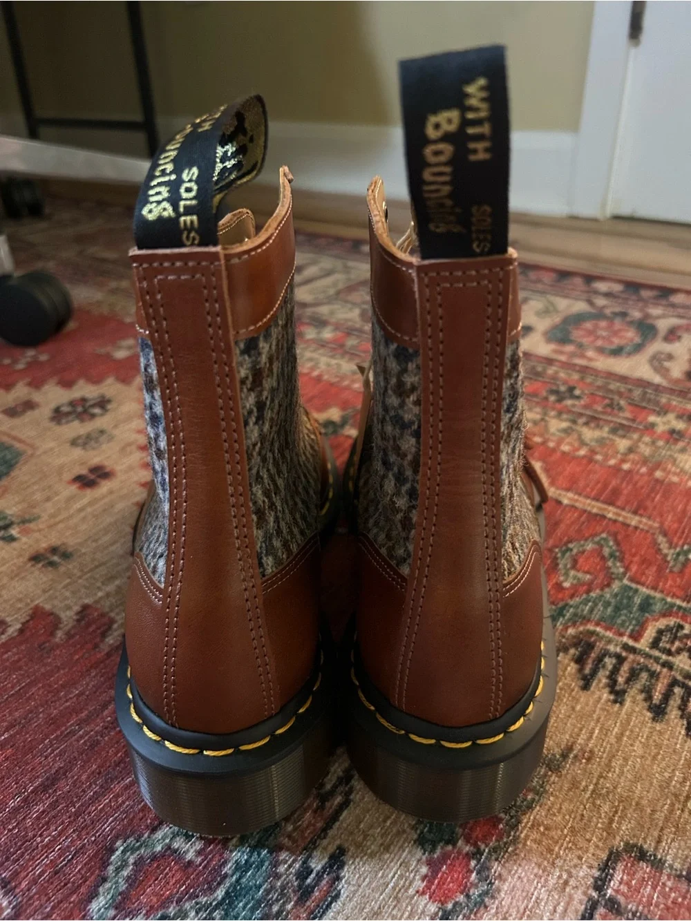 Dr. Martens Brown Leather & Houndstooth Combat Boots - Picture 3 of 3